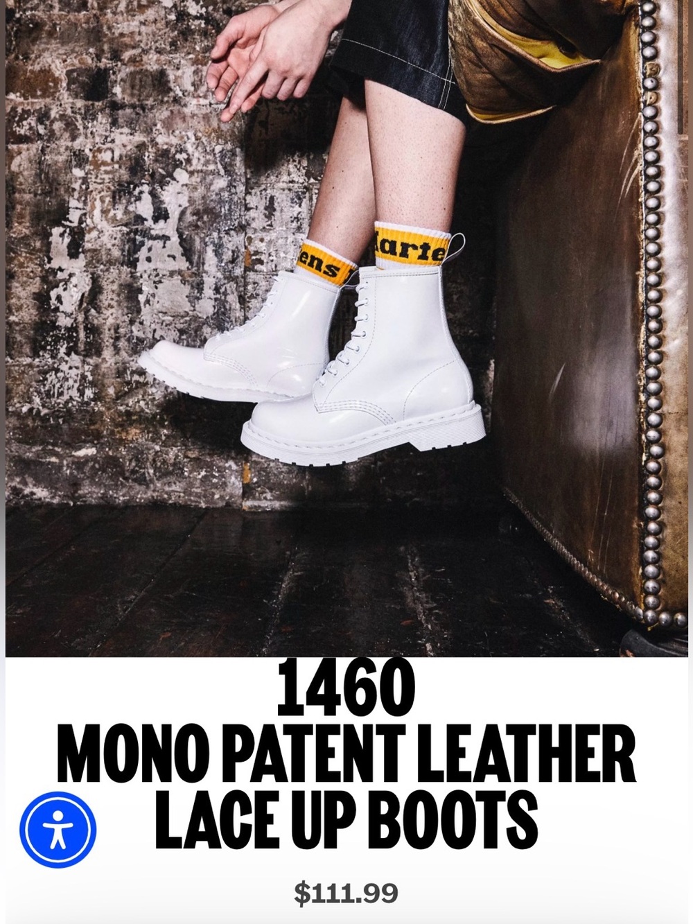 Dr. Martens 1460 Mono Patent Leather Lace-Up Boots in White